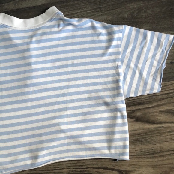 Aerie Crop Star Polo Blue White Stripe Distressed Medium Oversized - Picture 8 of 12